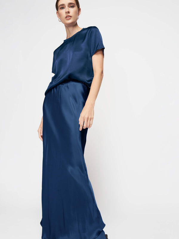 NATION LTD Gaia Bias Cut Satin Maxi Skirt