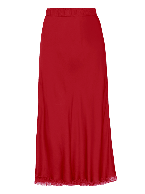Mabel Bias Cut Sateen Midi Skirt - Crimson | NATION LTD