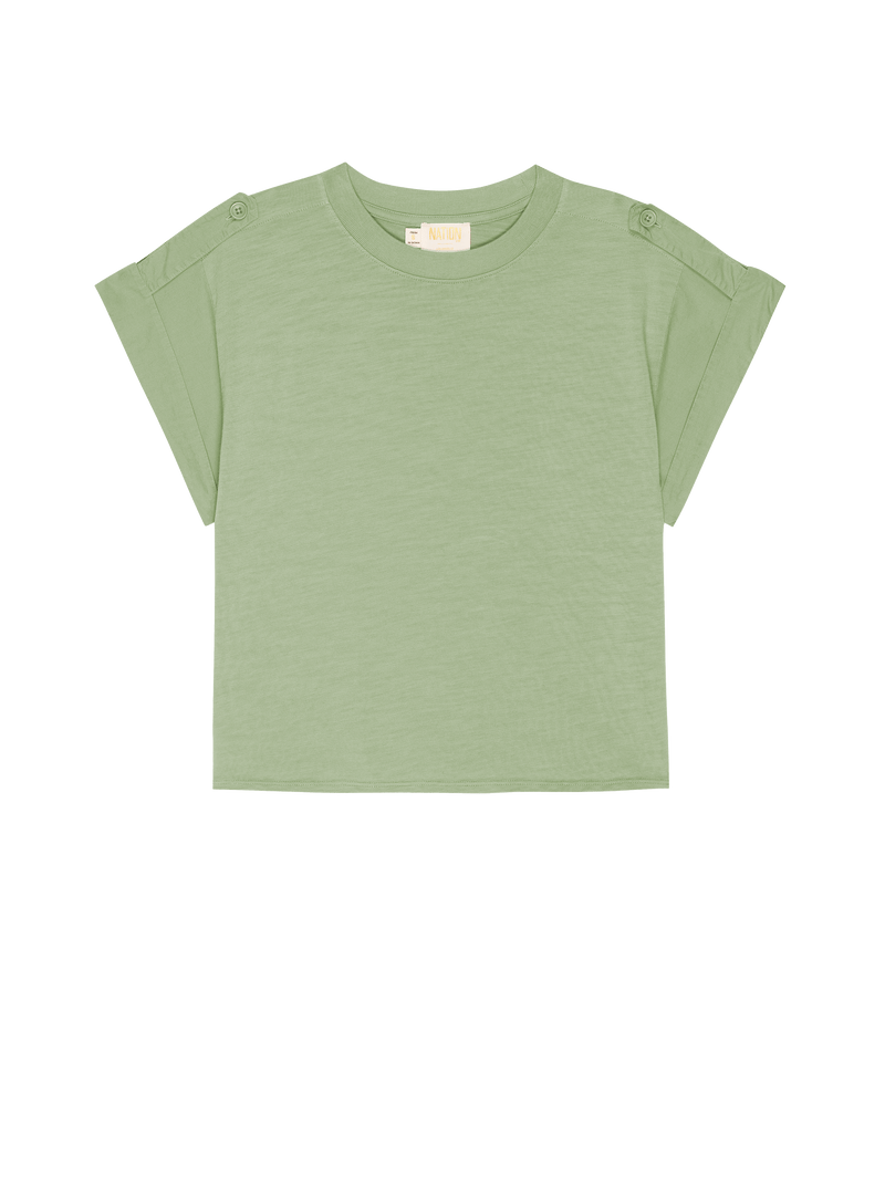 Nadra Tee w/ Poplin Sleeve - Olive Oil | NATION LTD