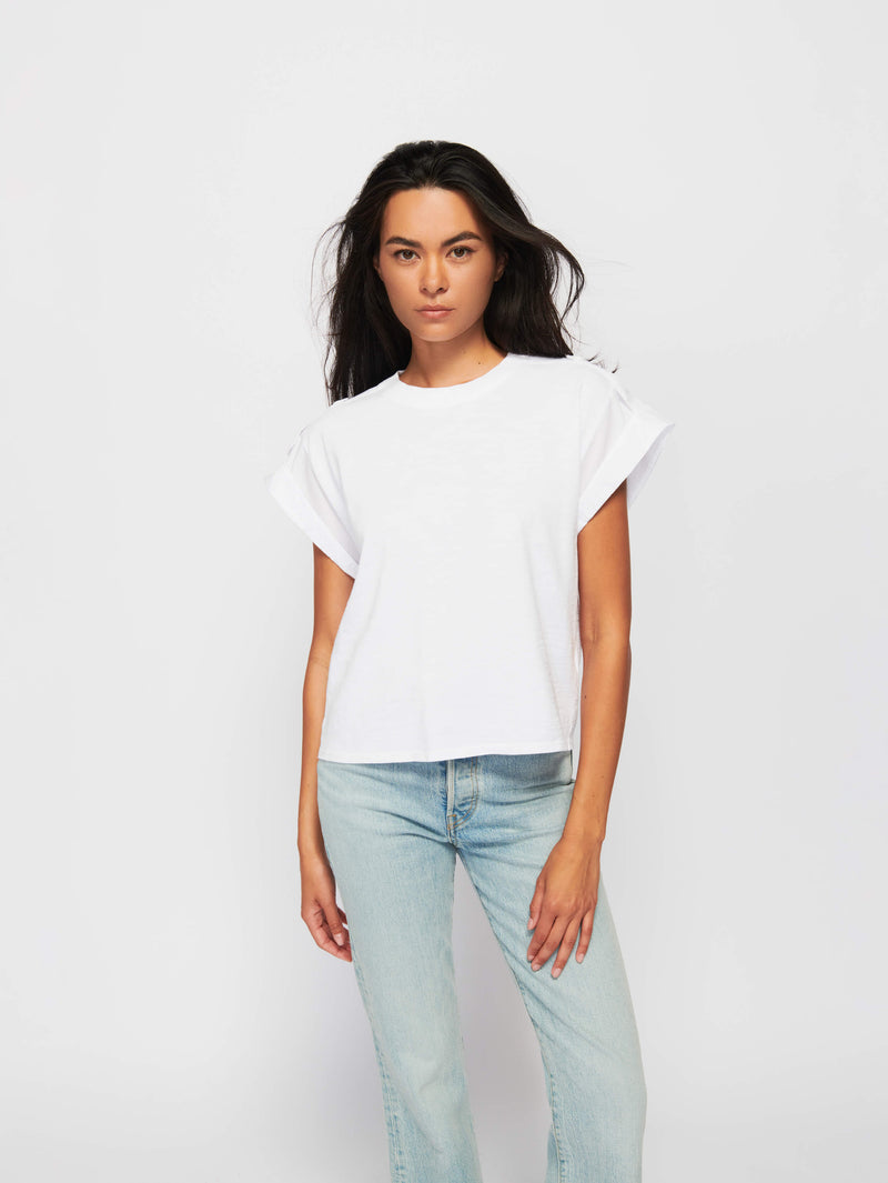 Nadra Tee w/ Poplin Sleeve - Optic White | NATION LTD