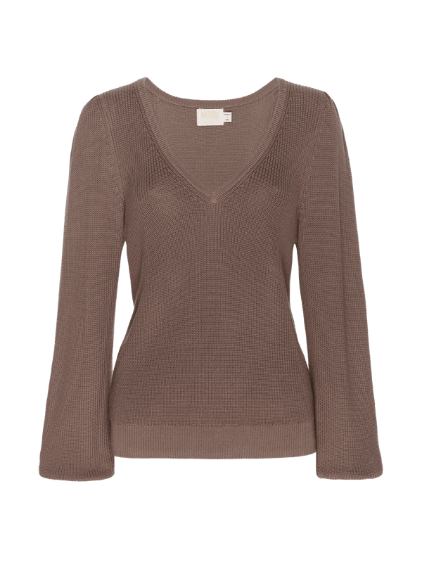 Neveah Puff Sleeve V-Neck Sweater - Granite | NATION LTD