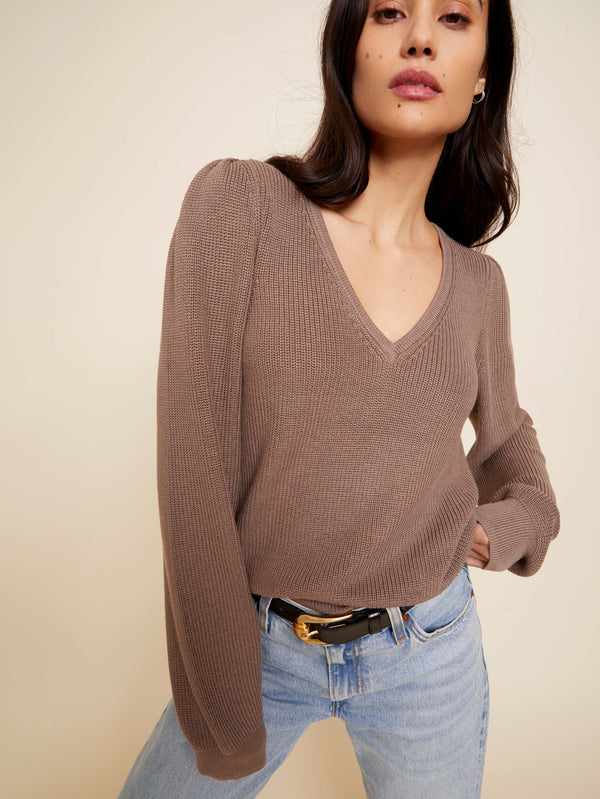 NATION LTD Neveah Puff Sleeve V-Neck Sweater