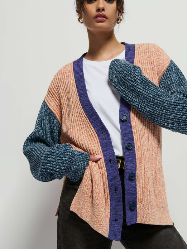 Cardigan color block hotsell