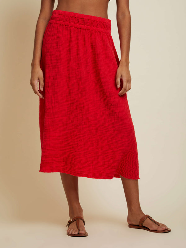 NATION LTD Safa Frayed Hem A Line Midi Skirt