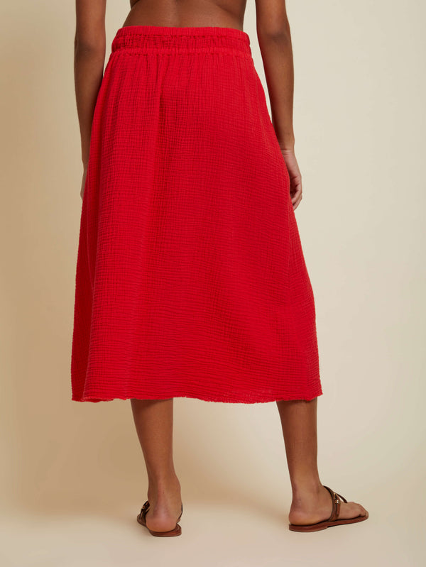 NATION LTD Safa Frayed Hem A Line Midi Skirt