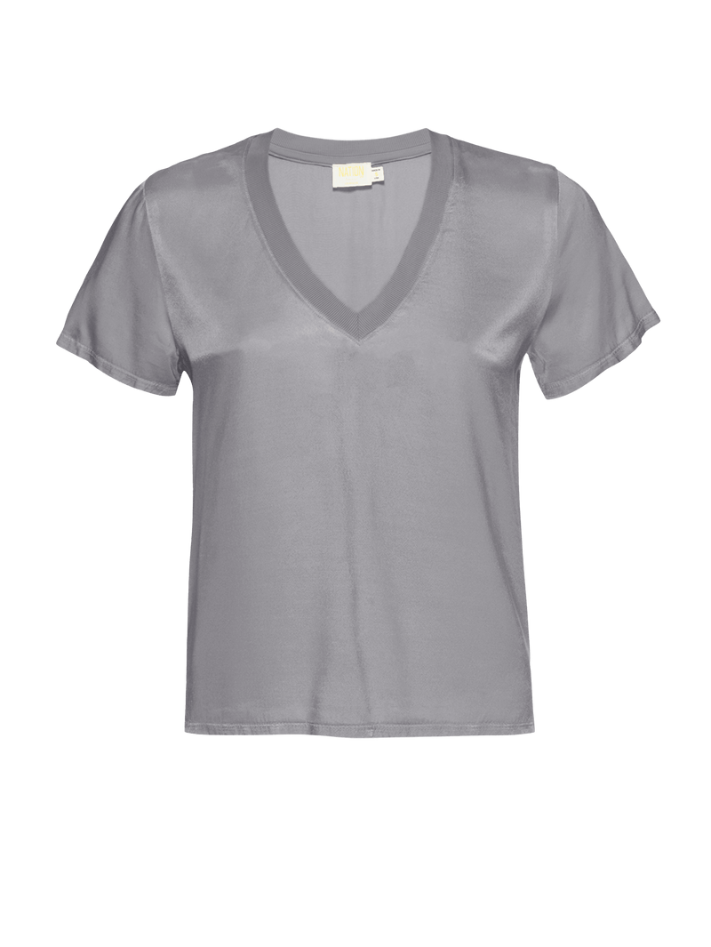 June Satin V-Neck Top - Smoke | NATION LTD