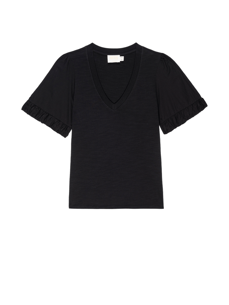 Sedona Tee w/ Poplin Elastic Detail - Jet Black | NATION LTD