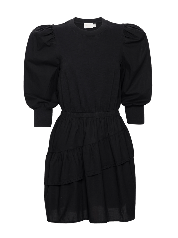 Tenley Ruffled Combo Mini Dress - Jet Black | NATION LTD
