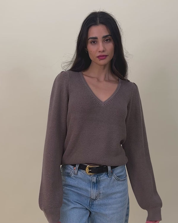 NATION LTD Neveah Puff Sleeve V-Neck Sweater