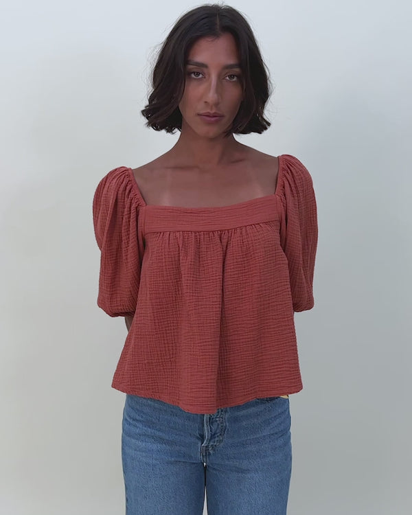 NATION LTD Ollie Square Neck Puff Sleeve Top