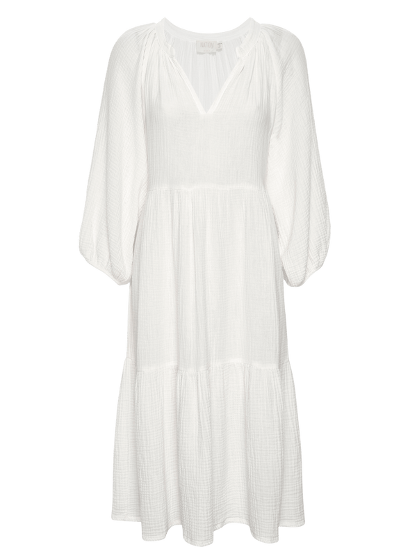 NATION LTD Imani Split Neck Puff Sleeve Tiered Maxi Dress