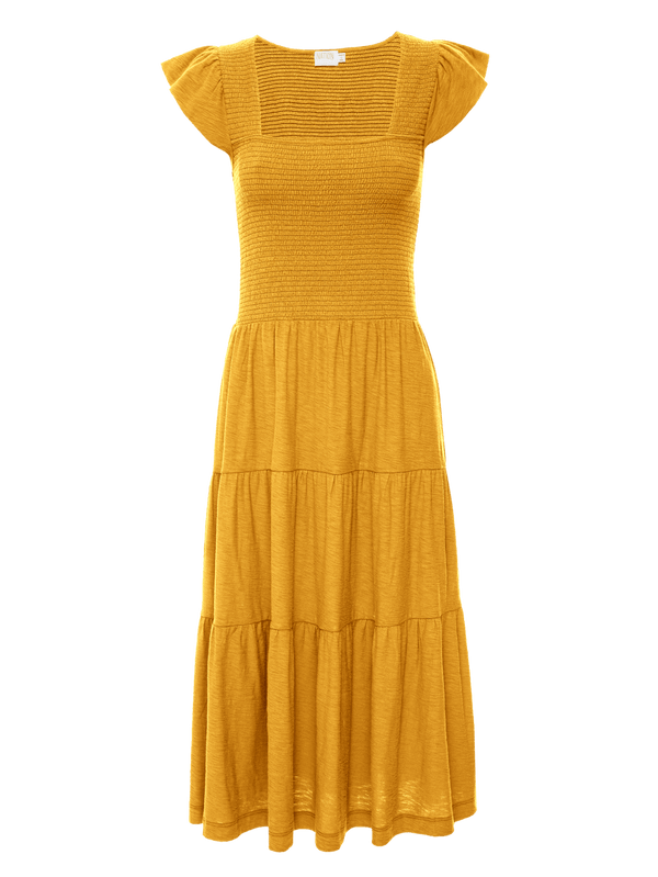NATION LTD Josie Ruffled Tiered Square Neck Dress