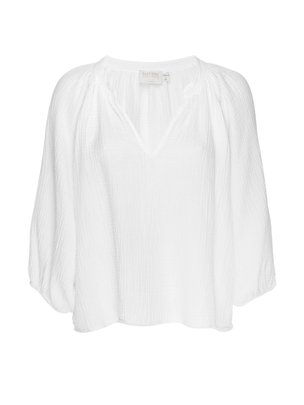 NATION LTD Mimi White Peasant 3-4 Sleeve Blouse Top