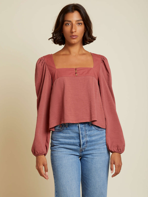NATION LTD Pascale Square Neck Puff Sleeve Top