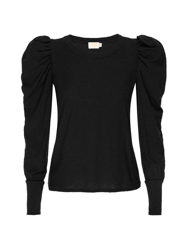 Romy Long Sleeve Puff Shoulder Shirt - Jet Black | NATION LTD