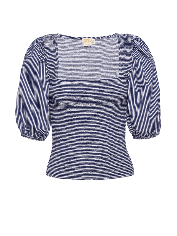 Samira Striped Puff Sleeve Ruched Top | NATION LTD