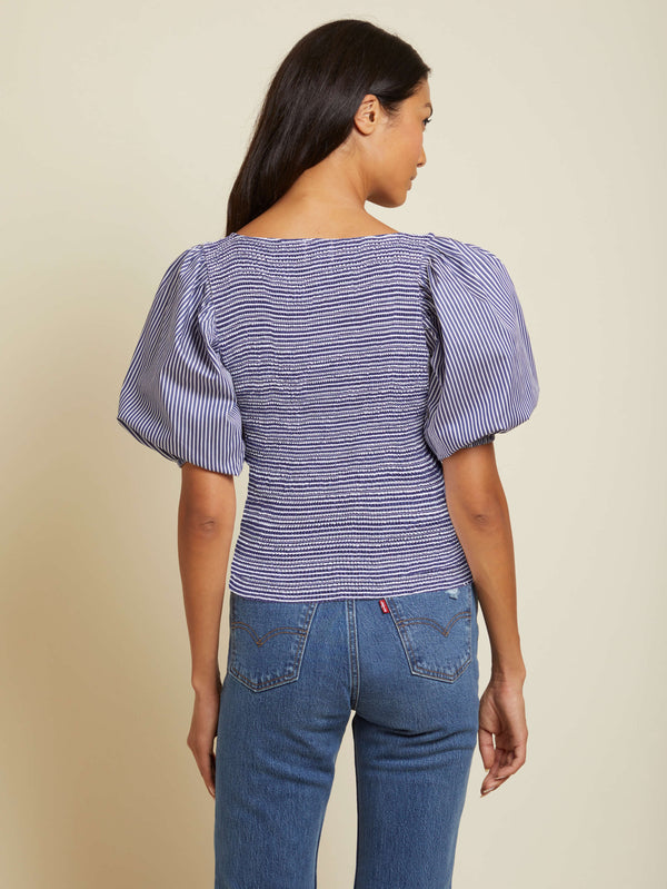 Samira Striped Puff Sleeve Ruched Top | NATION LTD