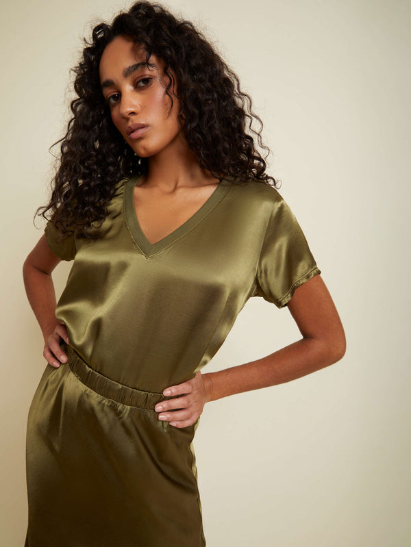 NATION LTD June Satin V Neck Top