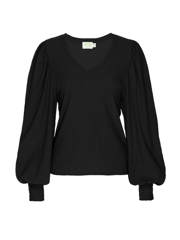 Tabitha Long Sleeve V neck shirt in Black by Nation LTD