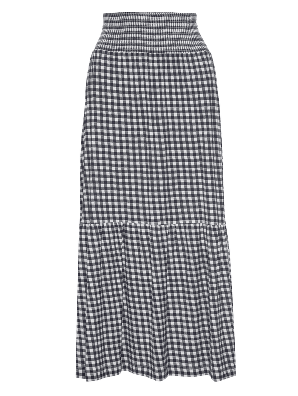 NATION LTD Yasmine Checkered Ruched Midi Skirt