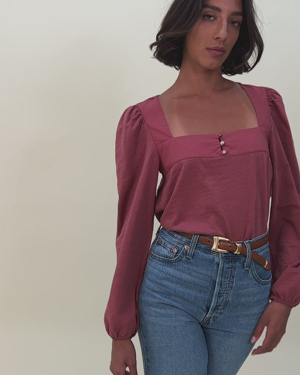 NATION LTD Pascale Square Neck Puff Sleeve Top
